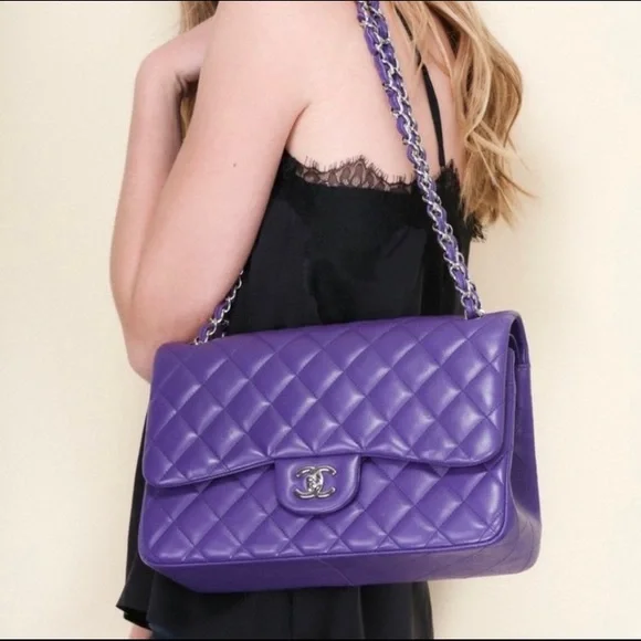 ⭐️JUMBO⭐️CHANEL classic Lambskin Jumbo double flap Lavender quilted silver chain - Picture 5 of 17